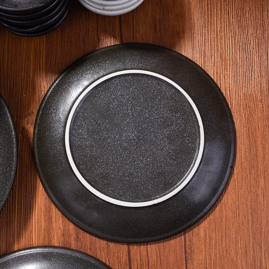 Black Plates Set, Ceramic Dinner Plates, 8 Inch  Ceramic Plates Set of 4