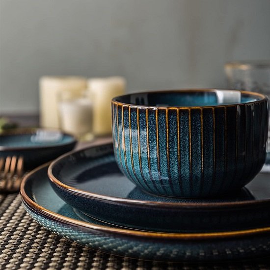 2 Piece Soup Bowl, 18 oz Blue Kitchen Ceramic Grain Bowl Set, Ceramic Kitchen Bowls, Dishwasher Safe Microwave (4.5 Inch)