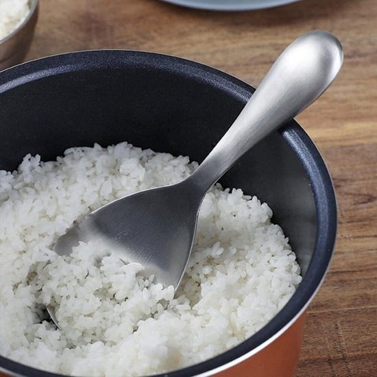 Rice Paddle Spoon Non- Stick Food Serving Spoon Stainless Steel Rice Spoon Kitchen Utensils for Home Restaurant Silver