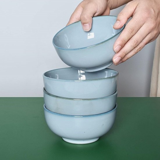 Ceramic Bowl Set of 4, Dishwasher and Microwave Safe (5.75 Inches, Grey)