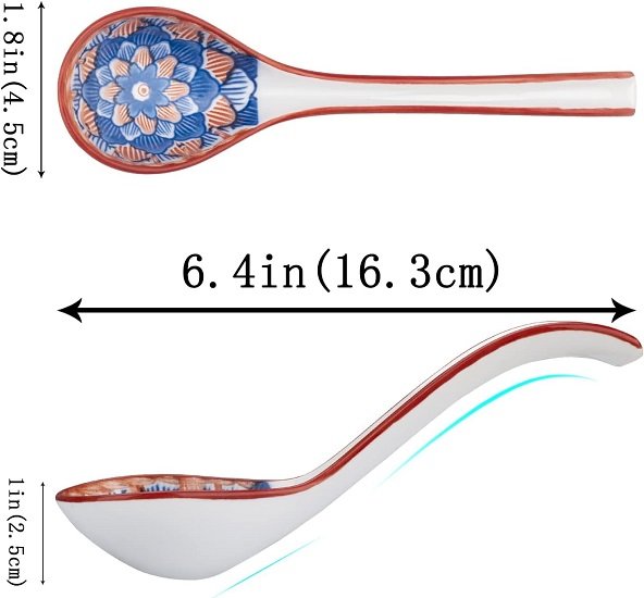 Ceramic Soup Spoons  - Soup Spoons with Long Curved Handle for Ramen Noodles,Dumpling,Rice(4 Pcs)