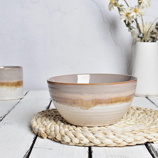 Ceramic Cereal Bowl Set of 4, 26 Oz, Soup Bowl for Oatmeal, Salad, Dishwasher and Microwave Safe, Reactive Glaze (Brown, 6 in)