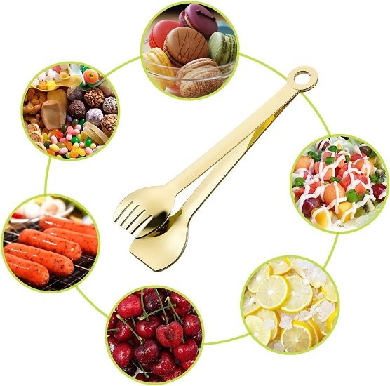 Mini Appetizer Tongs Stainless Steel Set of 4, Gold Plated Small Serving Tongs, 6 Inch(15.2cm, Golden)